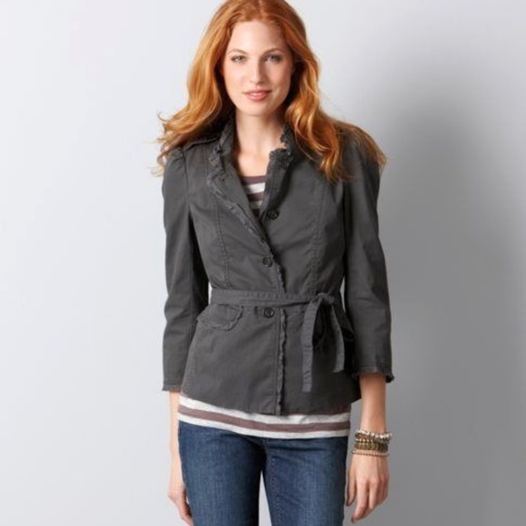 LOFT Jackets & Blazers - LOFT Raw Edge Ruffle Cotton Jacket